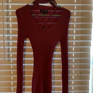 Burgundy dress with neck design